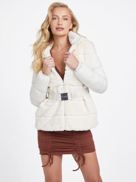 Blush Vanilie Jachetă Guess Mailene Din Blană Artificială