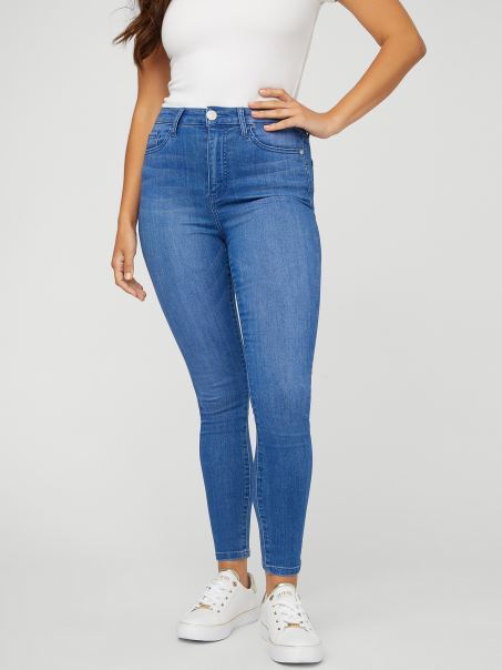 Guess Blugi Skinny Cu Talie înaltă Rinse Simmone De Un Albastru Strălucitor