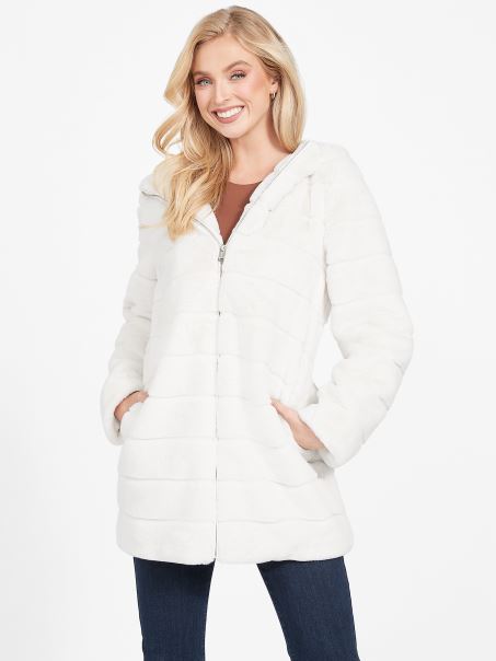 Hanorac Lonnie Din Blană Artificială Porumbel Alb Guess