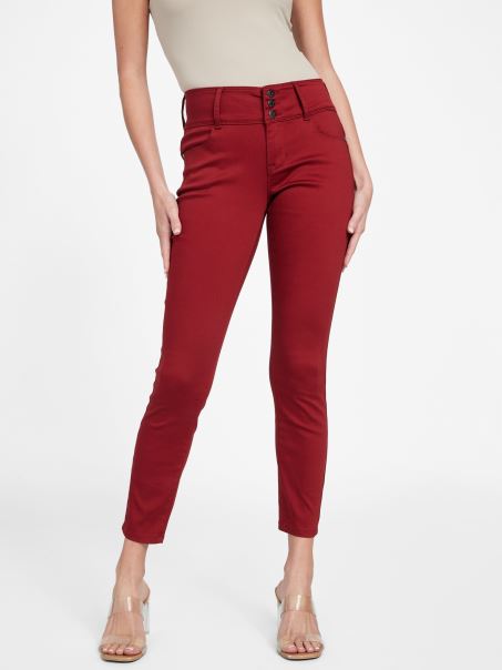 Blugi Skinny Cu Talie Mijlocie, Cu Trei Nasturi, Roșu Gem întunecat Guess