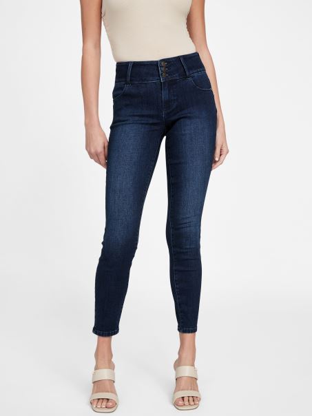Blugi Skinny Cu Talie Medie Guess Eco Shana, Cu Trei Nasturi, Spalare Inchisa