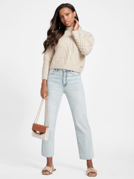 Blugi Drepti Cu Talie Ultra Mare Eco Jolene Spalare Deschisa Guess