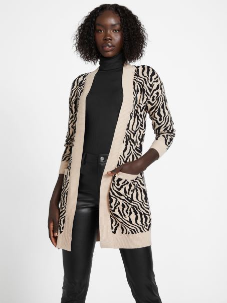 Guess Madam Zebra Imprimat Cardigan Mocassin Multi