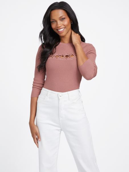 Guess Sheena Pulover Cu șireturi Castane Prăjite