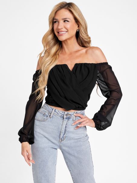 Top Cu Umăr Deschis Jenner Guess Jet Black