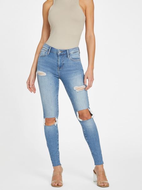 Guess Eco Zuley Distrus Blugi Skinny Cu Talie Mijlocie Spalare Usoara Distrugere