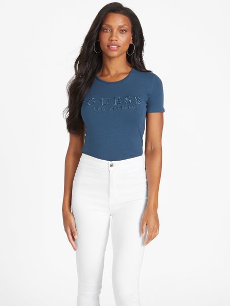 Tricou Cu Logo Brodat Fiord Lizza Bleumarin Guess