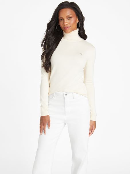 Blush Vanilie Guess Tamara Top Pulover Cu Guler