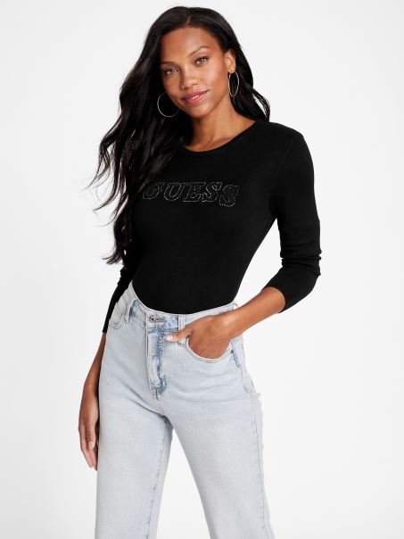 Pulover Cu Logo Guess Eco Flossie Negru Jet