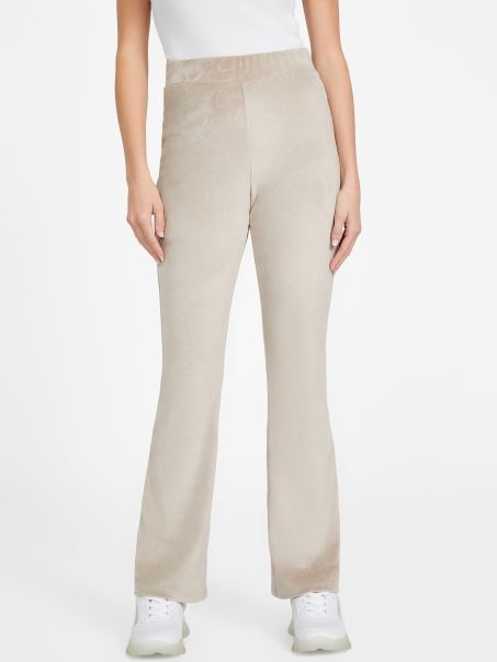 Catifea Taupe Eco Abia Pantaloni Evazati Din Velur Guess