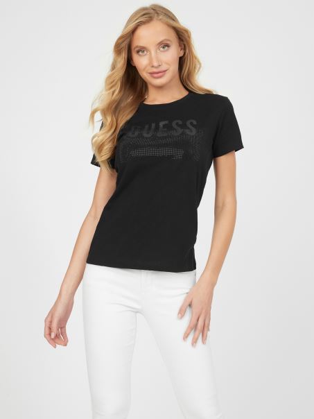 Tricou Guess Negru Jet Cu Logo-ul Cu Strasuri Lisey