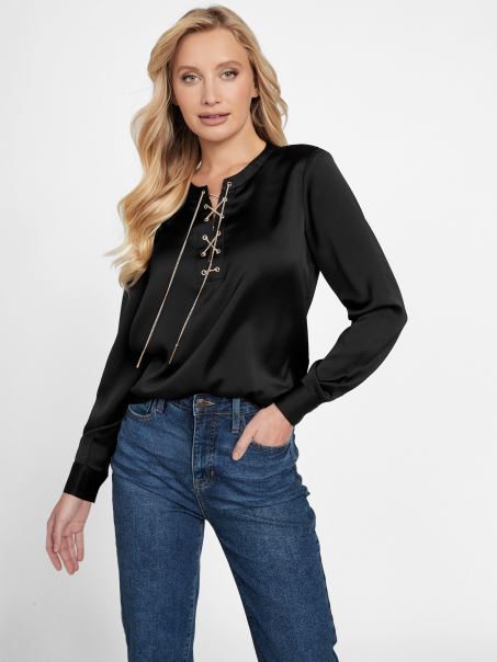 Guess Jet Black Mayra Satin Top