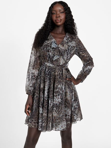 Leopard Jacquard Multi Eco Rochie Avelina Scurta Guess