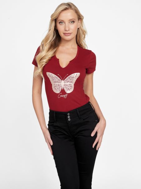 Eco Cera Butterfly Tee Guess Suc De Sfeclă Roșie