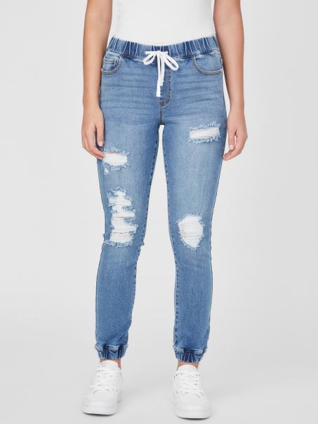 Pantaloni De Jogging Din Denim Cu Talie Medie Caisley Guess Mediu Distrus