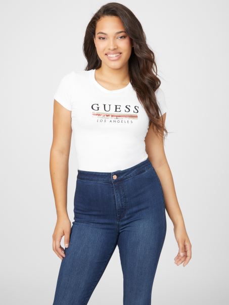Tricou Cu Paiete Sterling Guess Alb Pur