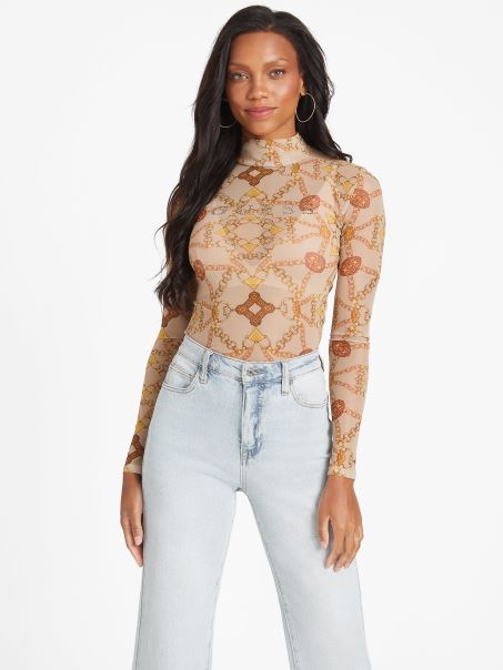 Eco Eara Top Cabana Scroll Spumos Taupe Guess