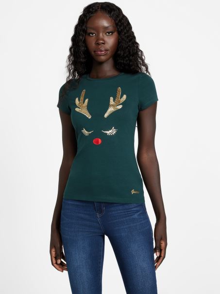 Tricou Eco Vixen Jade întunecat Guess