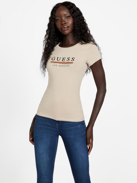 Tricou Cu Paiete Sterling Guess Catifea Taupe