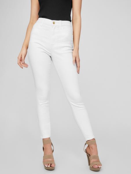 Guess Lila Blugi Skinny Cu Talie înaltă Gleznă Decolorată Alb Destory