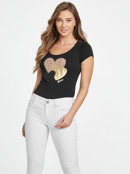Lennan Heart Tee Jet Black Multi Guess