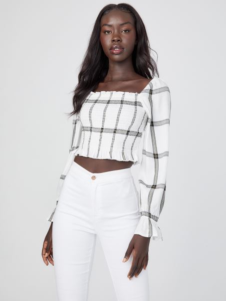 în Carouri Guess Mozzy Smocked Top