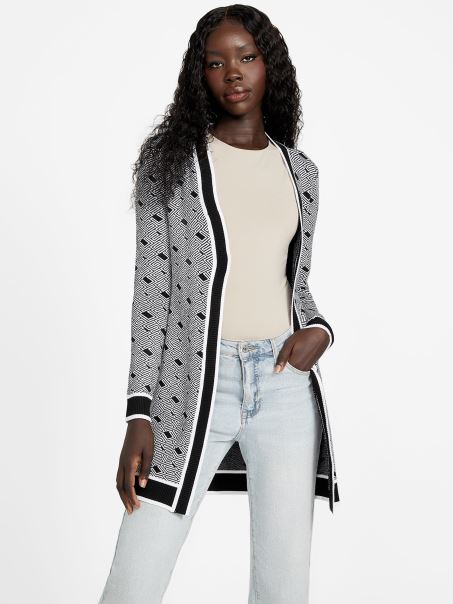 Guess Cardigan Cu Logo Multi Eco Cachet Negru Jet