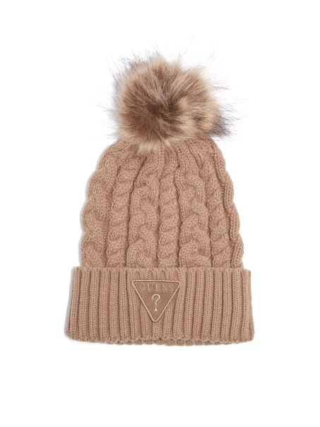 Beanie Cu Pompon Din Tricot Moca Guess