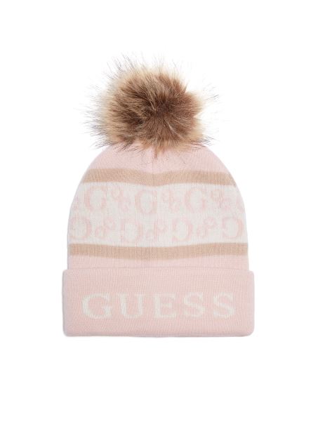 Blush Guess Logo Cu Dungi Beanie