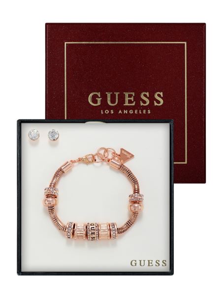 Set Cutie De Brățară și Cercei Cu Farmec De Culoare Auriu Roz și Argint Guess