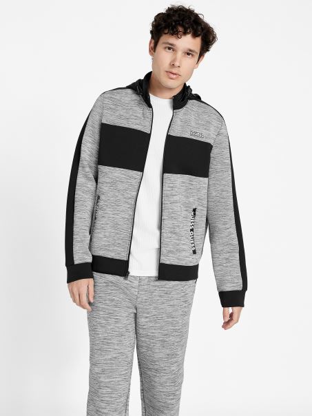 Jachetă Cu Fermoar Cu Gât Simulat Benson Scuba Gri Melange Deschis Guess