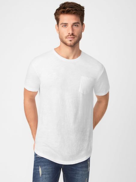 Tricou Cu Paragate Guess Vantor Alb Pur