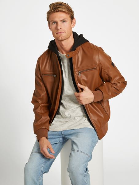 Mare Geacă Din Piele Artificială Bej închis Guess