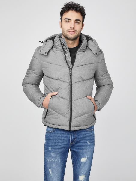 Jachetă Puffer Chase Gri Melange Deschis Guess