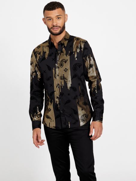 Cămașă Khal Folie Guess Jet Black