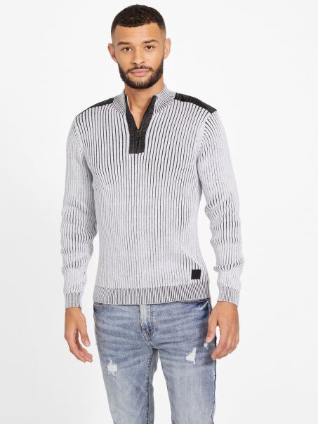 Pulover Cu Fermoar Alb Pur Eco Khan Guess