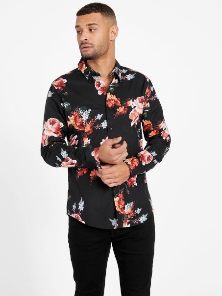 Cămașă Florală Nate Neagră Jet Guess