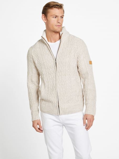 Pulover Cu Fermoar Din Amestec De Lână Guess Taupe Toasted Lane