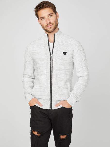 Guess Chet Marled Mock Gat Pullover Alb Pur