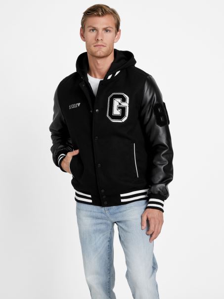 Geaca De Varsity Iedera Cu Gluga Guess Jet Black