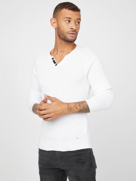 Guess Tricou Cu Pulover Alb Pur Sean Cu Fante