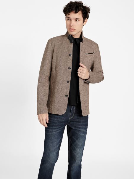 Blazer Cu Inserție Maro Multi Fairfax Din Amestec De Lână Guess