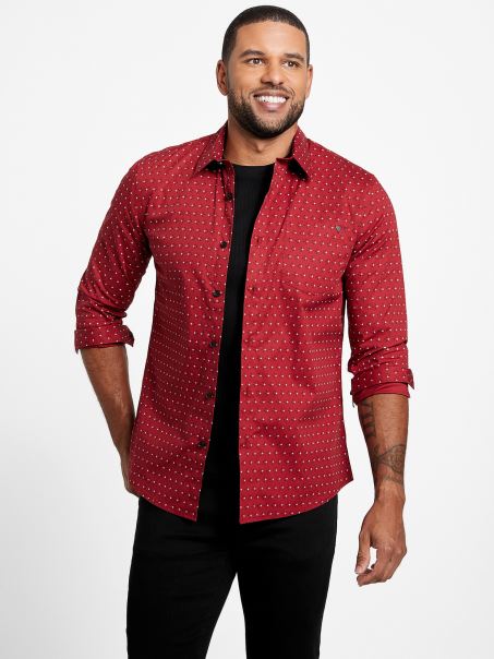 Cămașă Roșu Noir Guess Tully Geo Buzunar