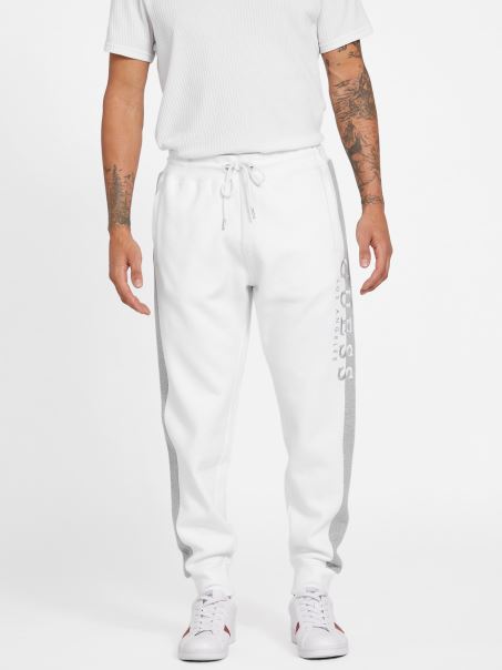 Pantaloni De Jogging Guess Eco Marcus Logo Alb Pur