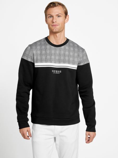 Tricou Cu Mânecă Lungă în Carouri Multi Jaelyn Negru Jet Guess