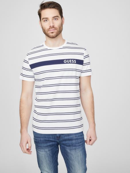 Guess Peter Tricou Cu Dungi Alb Pur