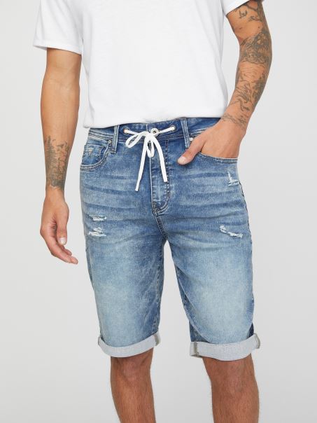 Pantaloni Scurți Din Denim Lannie Cu șnur Mediu Distrus Guess
