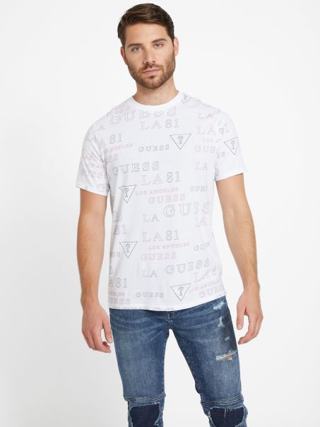 Tricou Cu Logo Guess Devan Alb Pur