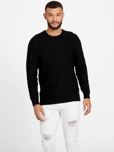 Guess Pulover Geometric Cu Gât Negru Jet