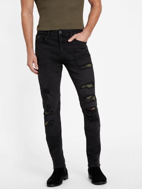 Guess Black Destroy Eco Drew Blugi Skinny Rupți și Reparați